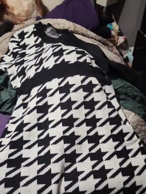 SHEIN Black & White Houndstooth Long Sleeve Dress